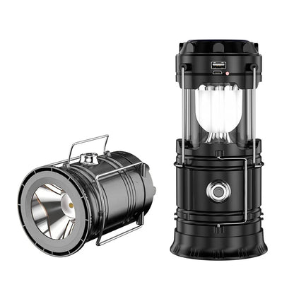 Solar Camping Lantern Collapsible LED Solar USB Rechargeable Lantern Flashlight Emergency Hanging Lights for Outdoor Camping